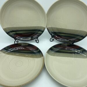 Sango Alpha‎ White 4862 Salad Plates Set of 4– 7.5" Stoneware Stripe Pattern